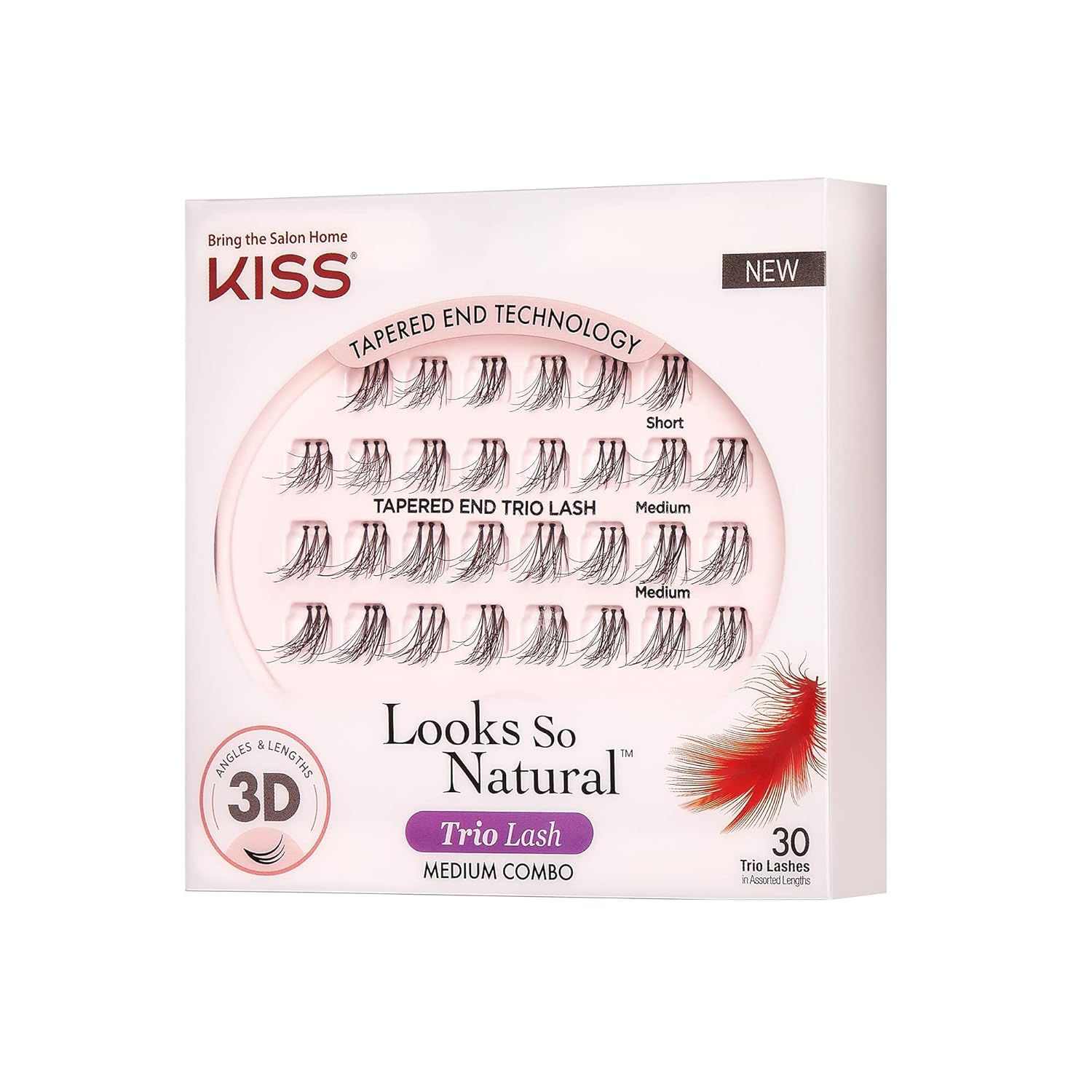 KISS Looks So Natural Trio Lash Combo Pack False Eyelashes, Lash Extension Kit, Short & Medium, Tapered End Technology, 3D Lengths & Angles, Easy Grip Tray, Lash Glue 0.7g, 30 Lash Clusters